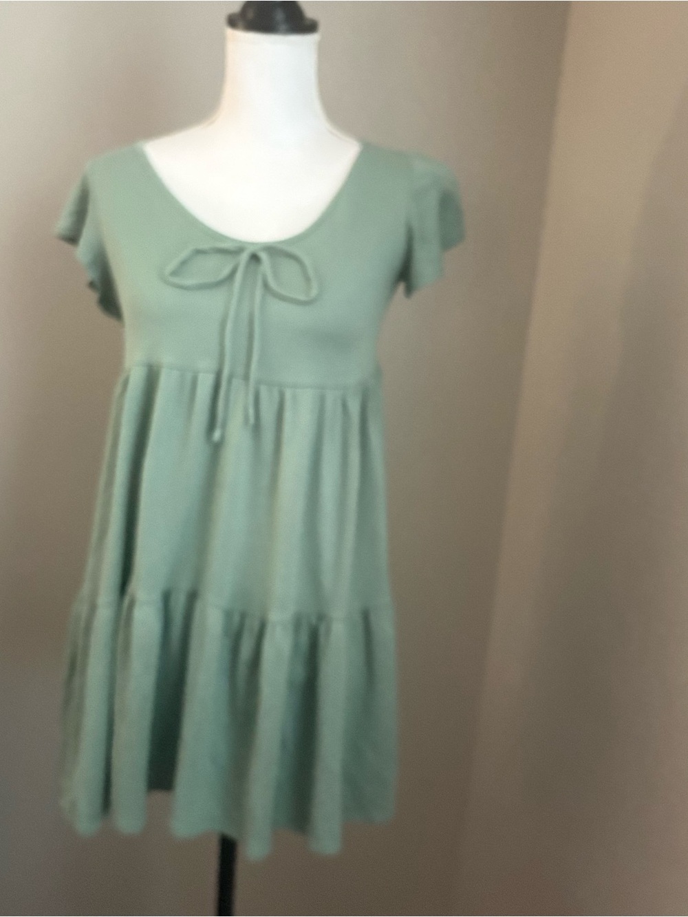See You Monday Sage Green Tie-Front Tiered Mini Dress